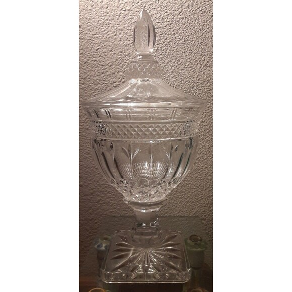 Vintage Tall Lidded Lead Crystal Pedestal Candy Dish w/ Cordless Citrine Lights - Picture 10 of 11